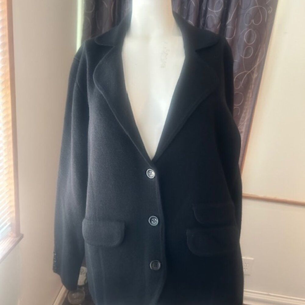 Context Woman Black Knit Wool 3 button blazer, size 2X